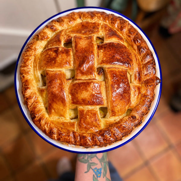 Deep-Filled Apple Pie in a Falcon Enamel Dish