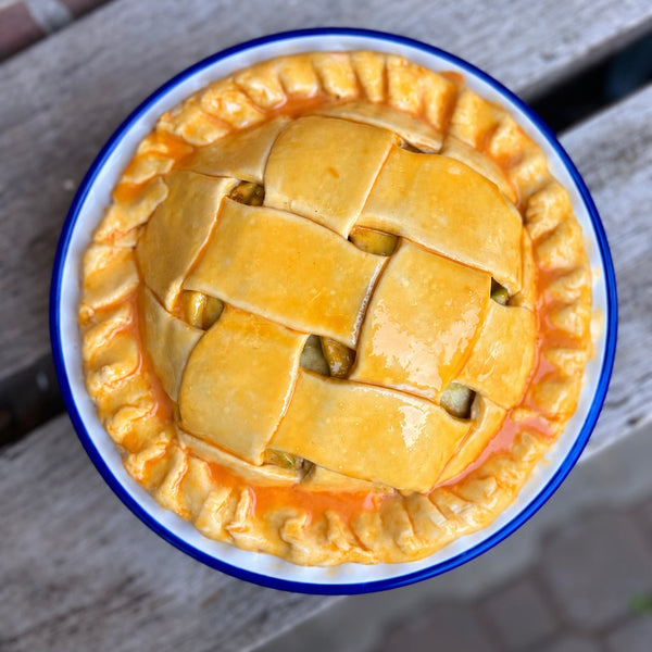 Deep-Filled Apple Pie in a Falcon Enamel Dish