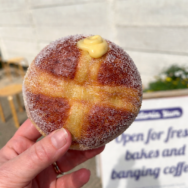 Hot Cross Custard Doughnuts